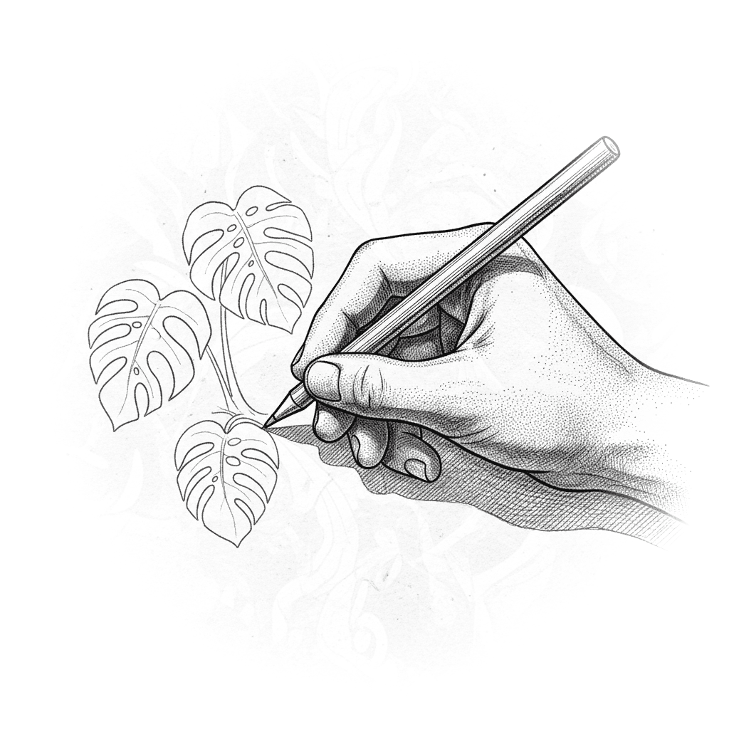 Rough sketch of Monstera leaf
